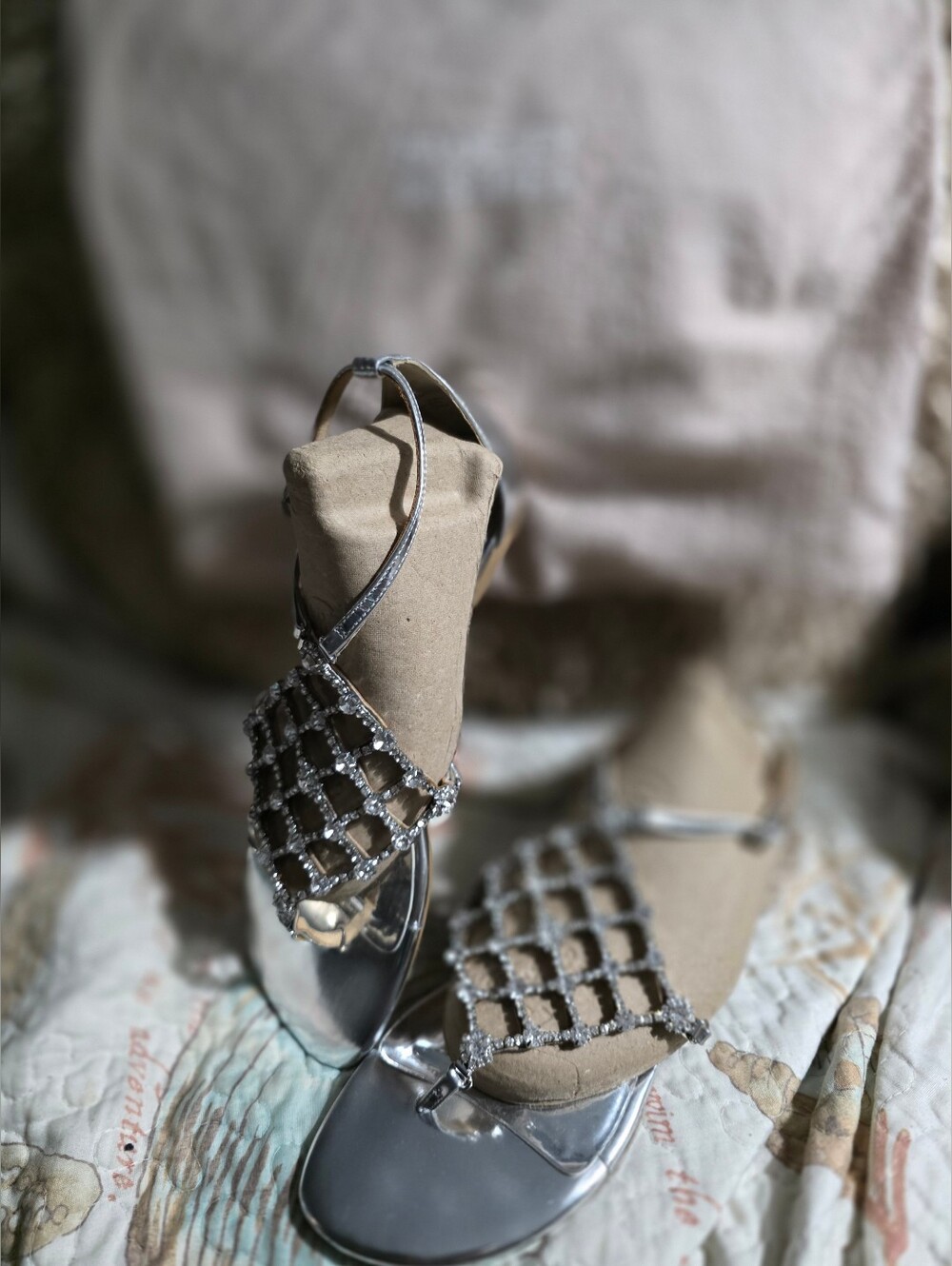 Badgley Mischka Embellished Silver Sandals